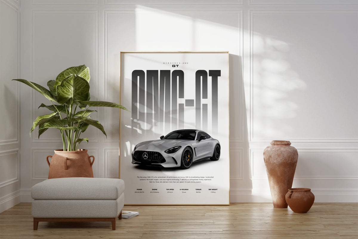 Grauer Sportwagen Poster · Geschenkidee · Luxus Coupé Wandbild · Deko Print ohne Rahmen