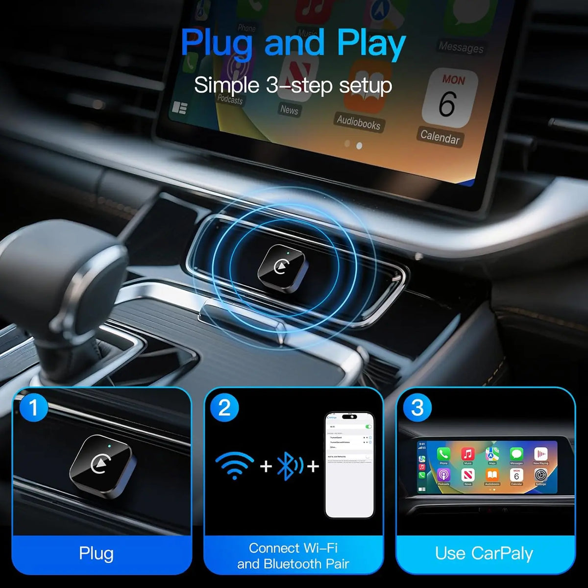 Kabelloser CarPlay Adapter Plug and Play für iPhone & Android