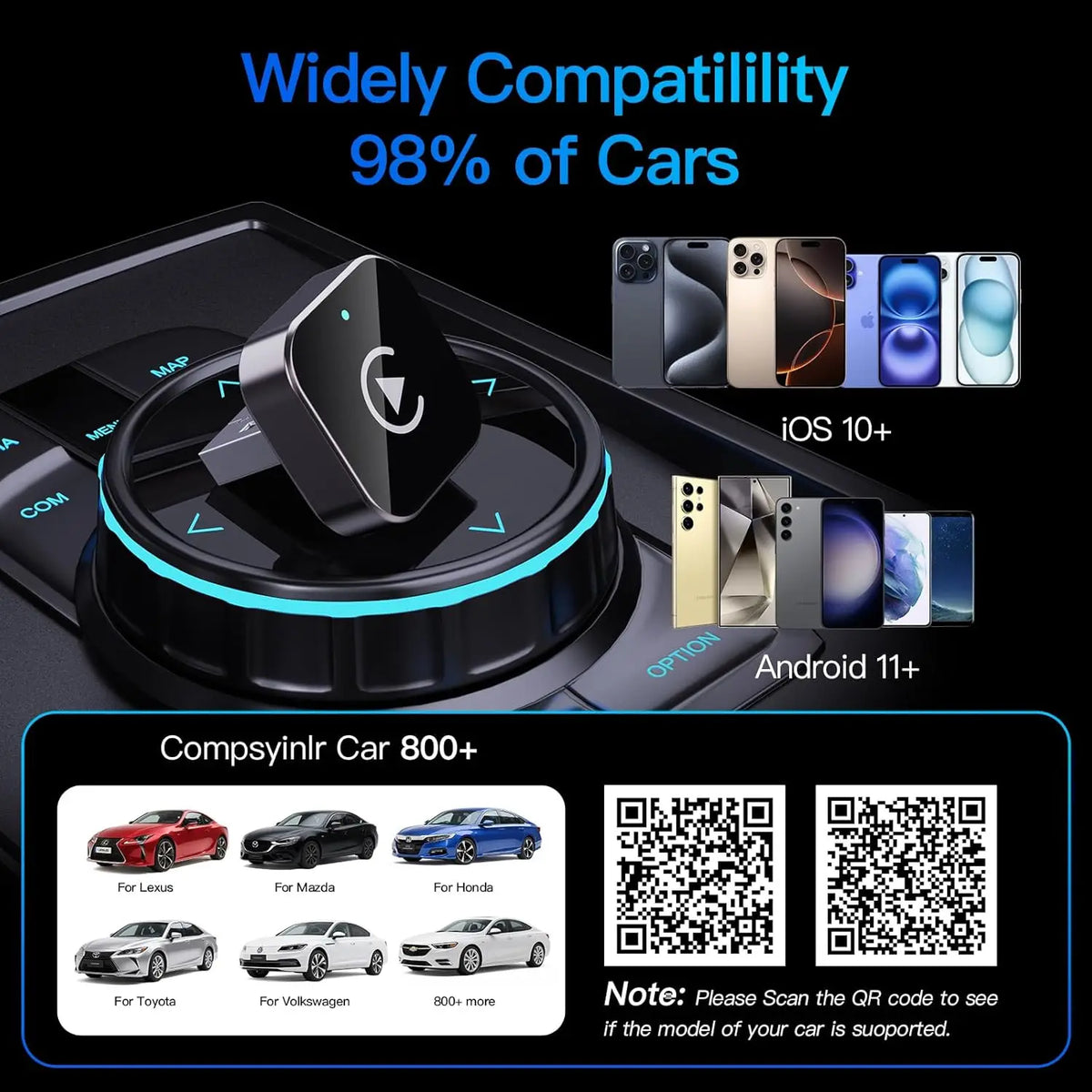 Kabelloser CarPlay Adapter Plug and Play für iPhone & Android